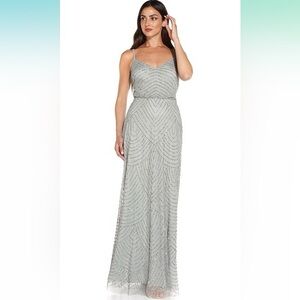 Adrianna Papell Sage Green Beaded Maxi Dress